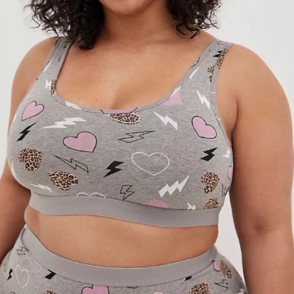 🆕 🌩 Grey Lightning Heart Cotton Bralette 2 2X 18 20 NWT Torrid New! Gray